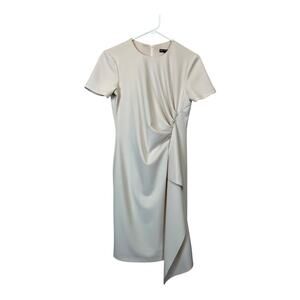 Maggy London Ivory Ruched Dress Cocktail Career Draped Small Petite